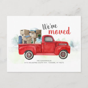 Carte Postale Faire-part Changement d'adresse Aquarelle Camion Rouge Déména