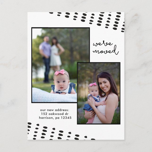 Carte Postale Faire-part Changement d'adresse Double Ajouter Photo Noir et  (Devant)