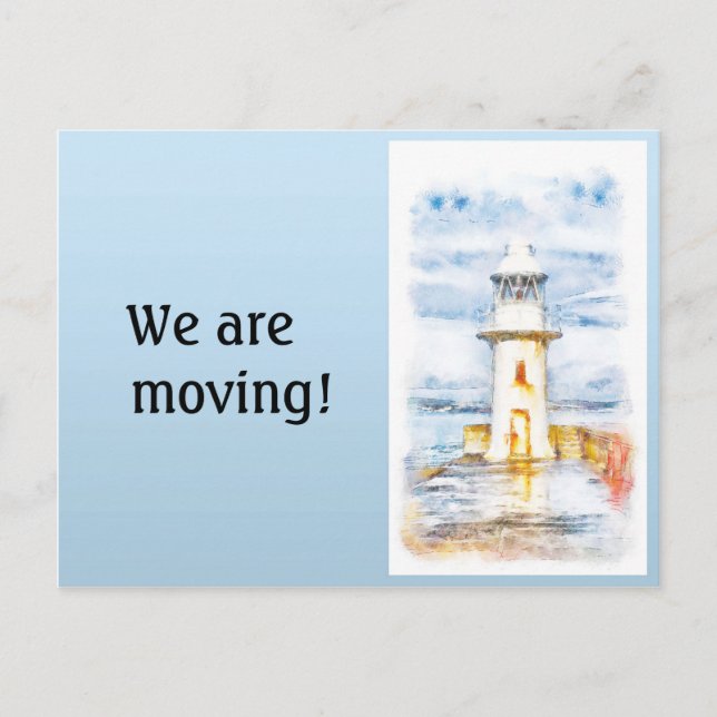 Carte Postale Faire-part Changement d'adresse du phare blanc bleu (Devant)