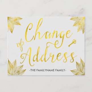 Carte Postale Faire-part Changement d'adresse élégant de feuille d'or de
