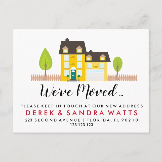 Carte Postale Faire-part Changement d'adresse maison jaune nous avons démén (Devant)