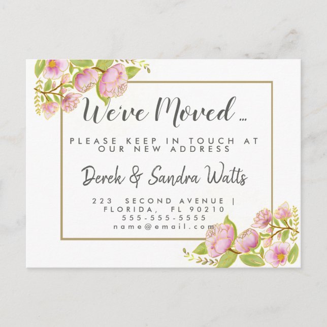 Carte Postale Faire-part Changement d'adresse nous avons déménagé Rose angl (Devant)