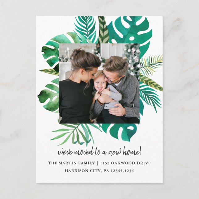 Carte Postale Faire-part Changement d'adresse Photo de feuilles tropicales (Devant)