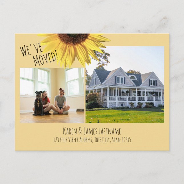 Carte Postale Faire-part Changement d'adresse Tournesol avec annonce photo (Devant)