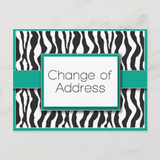 Carte Postale Faire-part Changement d'adresse vert d'impression de zèbre