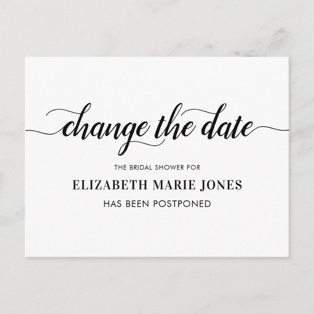 Carte Postale Faire-part Changement de date de douche de mariée Typographie (Devant)