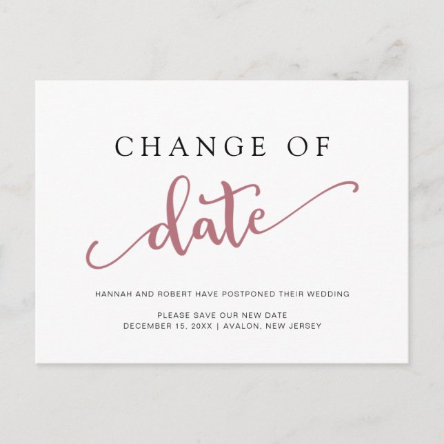 Carte Postale Faire-part Changement de date de mariage Report Rose Noir (Devant)
