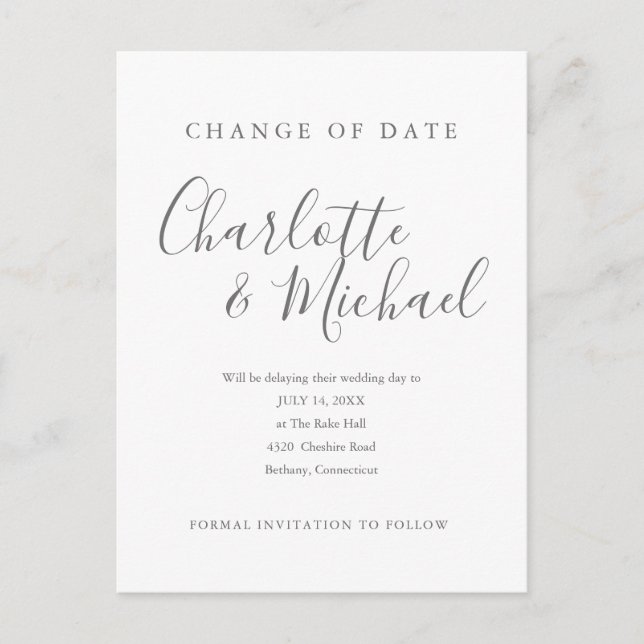 Carte Postale Faire-part Changement de date de signature moderne reporté (Devant)