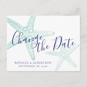 Carte Postale Faire-part Changement de date Mariage de Starfish Turquoise B