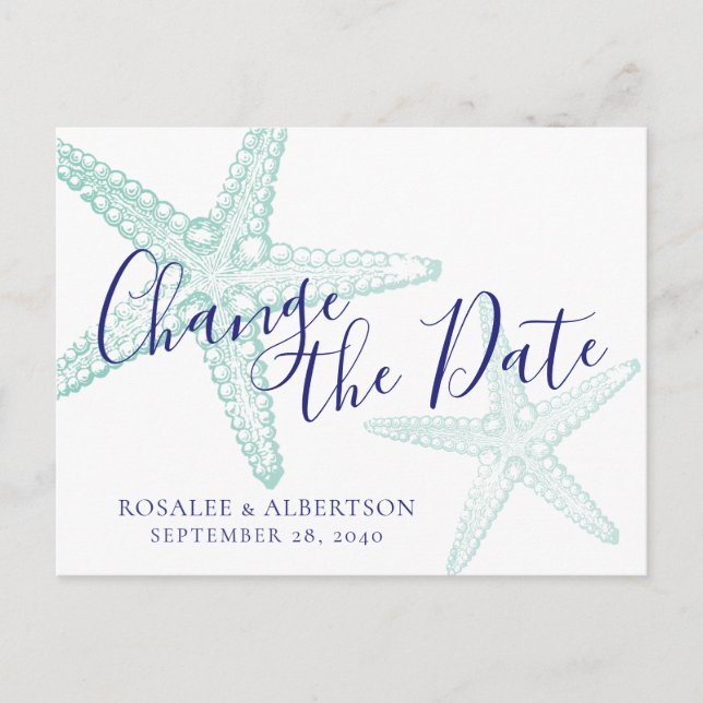 Carte Postale Faire-part Changement de date Mariage de Starfish Turquoise B (Devant)