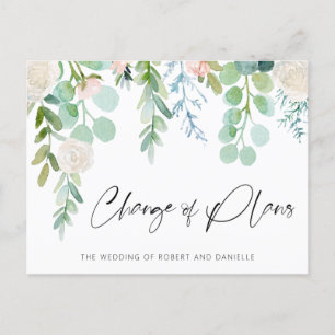 Carte Postale Faire-part Changement de plan mariage Aquarelle Flore Verdure