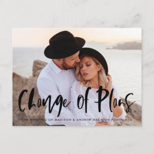 Carte Postale Faire-part Changement de plans avec photo en écriture pinceau
