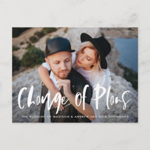 Carte Postale Faire-part Changement de plans avec photo en écriture pinceau
