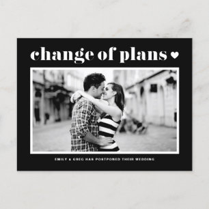 Carte Postale Faire-part Changement de plans de typographie rétro noir Phot