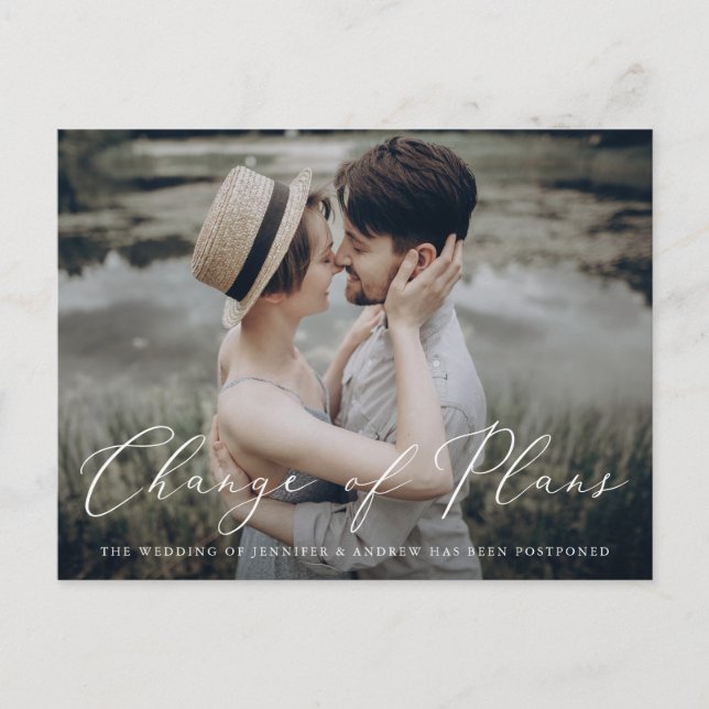 Carte Postale Faire-part Changement de plans délicat en écriture manuscrite (Devant)