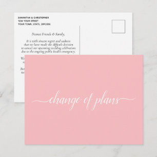 Carte Postale Faire-part Changement de plans Mariage Annulé Reporté Rose