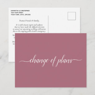 Carte Postale Faire-part Changement de plans Mariage Annulé Reporté Rose