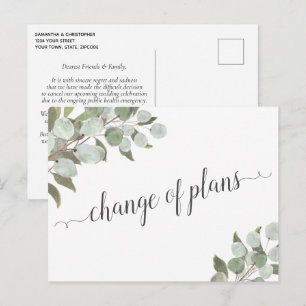 Carte Postale Faire-part Changement de plans Mariage au eucalyptus annulé