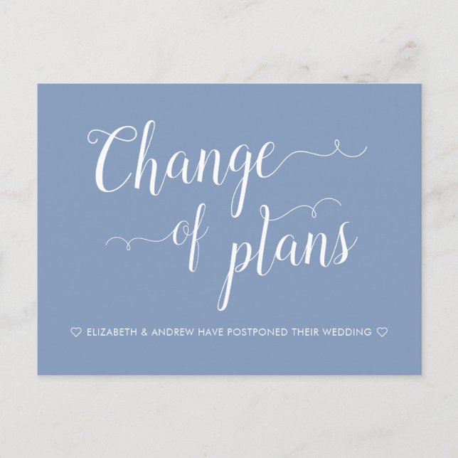 Carte Postale Faire-part Changement de plans Mariage bleu poussiéreux repor (Devant)