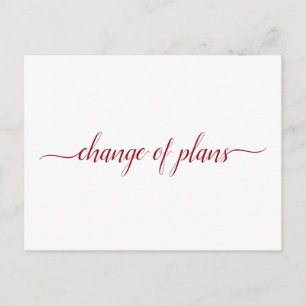 Carte Postale Faire-part Changement de plans mariage reporté Rouge sur Blan