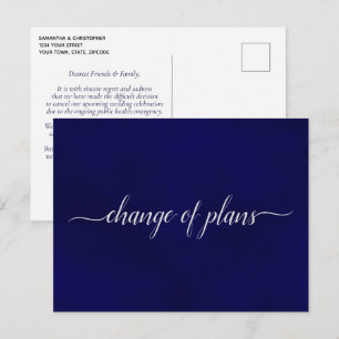 Carte Postale Faire-part Changement de Plans Mariage Reporté Simple Bleu Ma