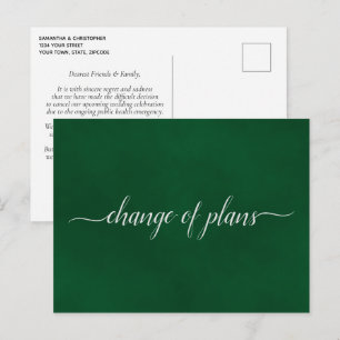 Carte Postale Faire-part Changement de plans Mariage reporté Vert émeraude