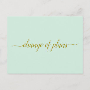 Carte Postale Faire-part Changement de plans Mariage reporté vert menthe or