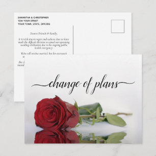 Carte Postale Faire-part Changement de plans mariage Rose rouge reporté