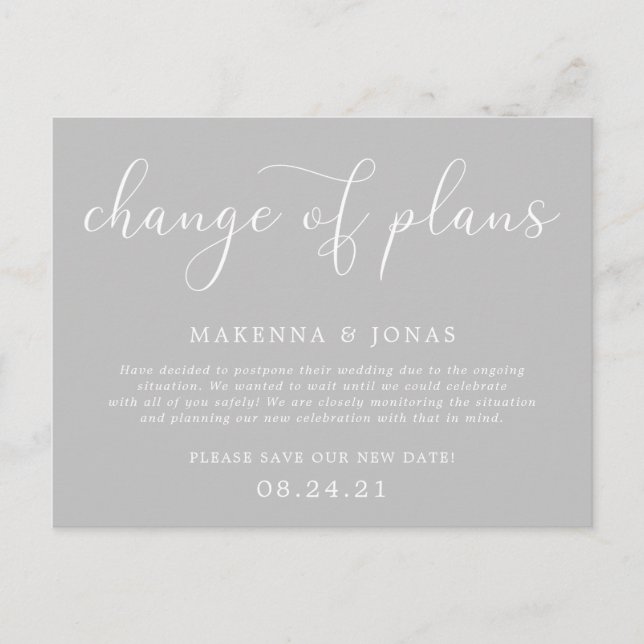 Carte Postale Faire-part Changement de plans Report de mariage (Devant)