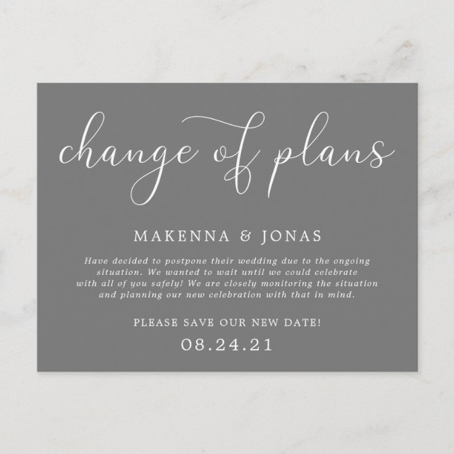 Carte Postale Faire-part Changement de plans Report de mariage (Devant)