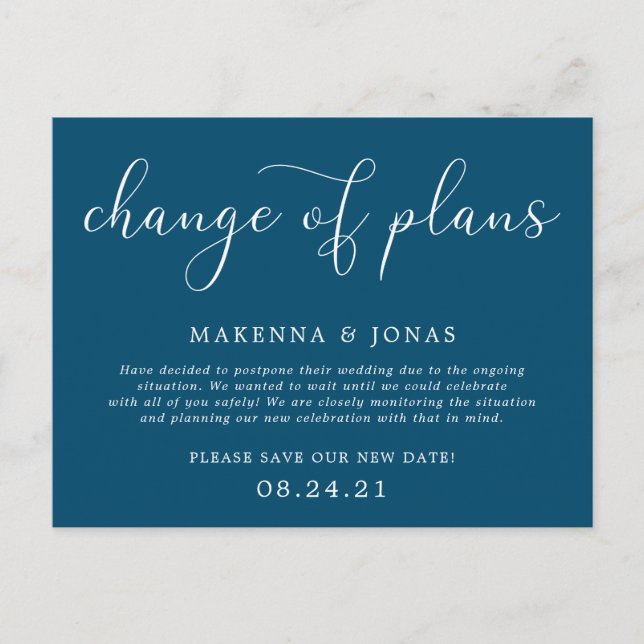 Carte Postale Faire-part Changement de plans Report de mariage (Devant)