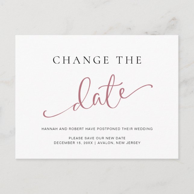 Carte Postale Faire-part Changement de report de mariage Rose noir Date (Devant)