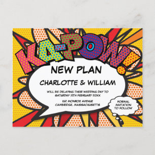 Carte Postale Faire-part Changement Reporté La Date Modern Fun Comic Book