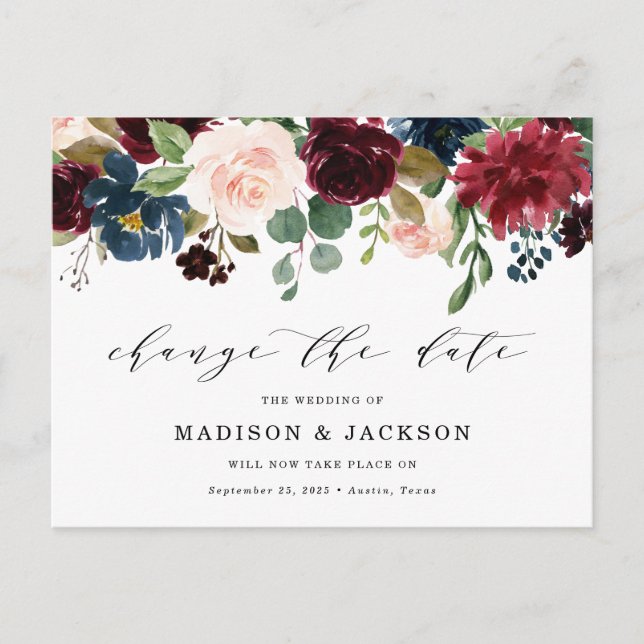 Carte Postale Faire-part Changer Floral Enchanté Mariage Date (Devant)