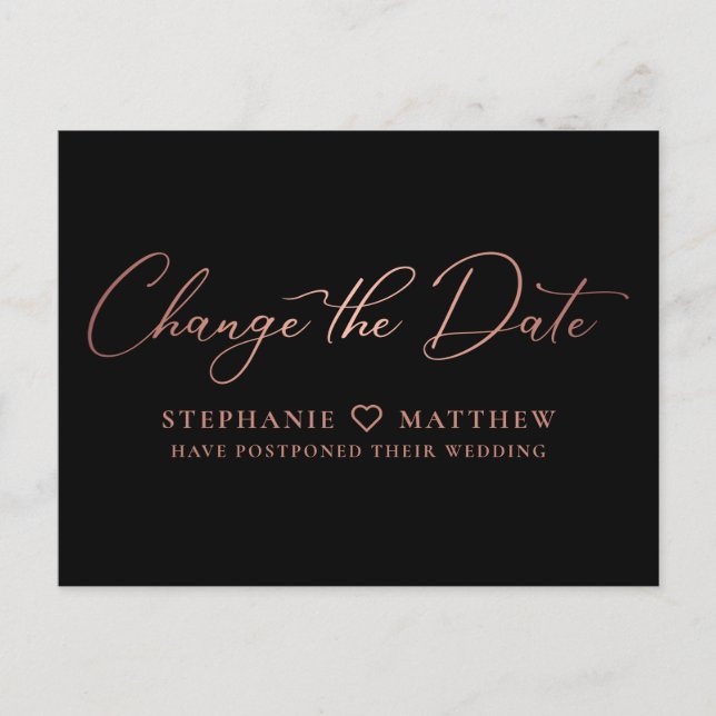 Carte Postale Faire-part Changer la date élégant rose or script noir (Devant)
