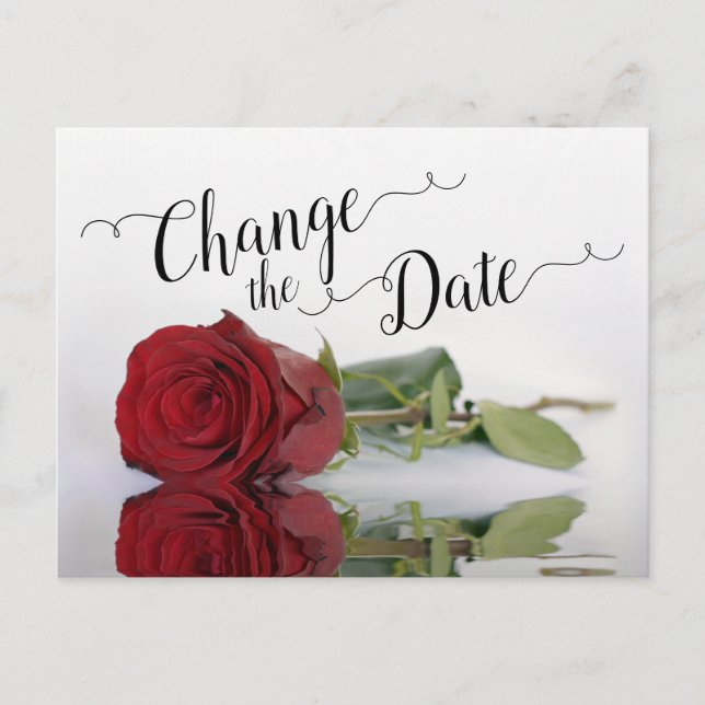 Carte Postale Faire-part Changer la date Élégante rose rouge Mariage report (Devant)