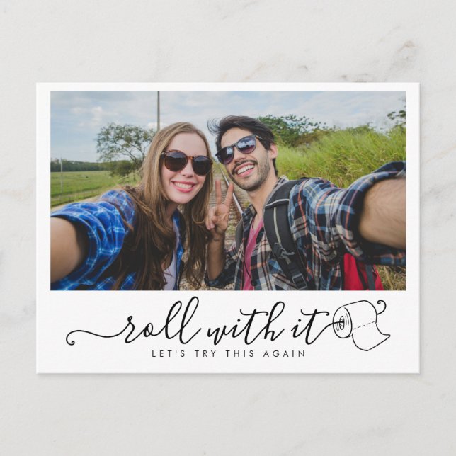 Carte Postale Faire-part Changer la date Mariage photo moderne amusant (Devant)