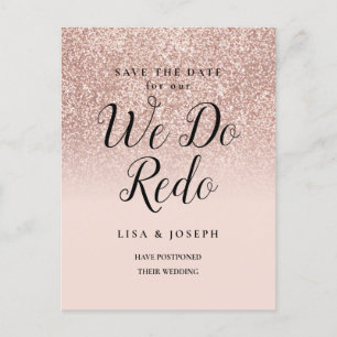 Carte Postale Faire-part Changer la date Nous refaisons Rose Gold Glitter