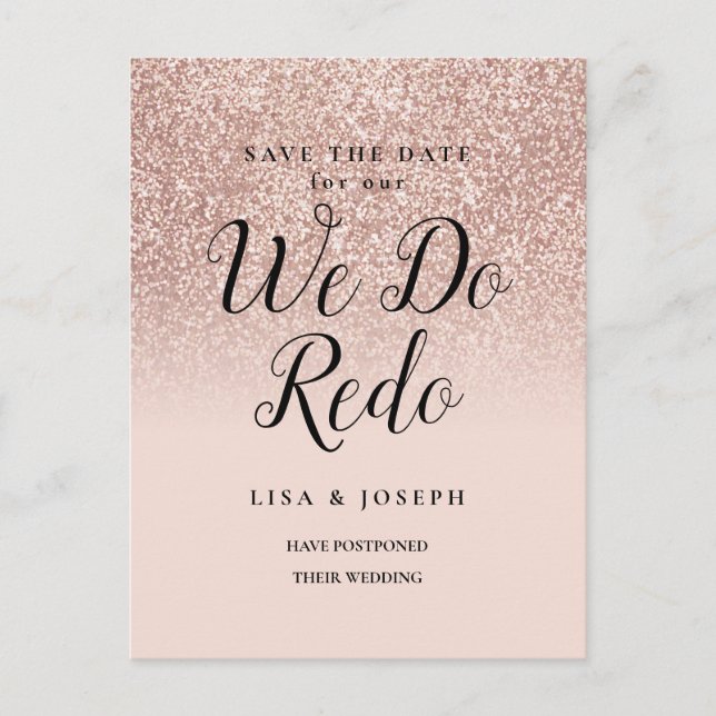 Carte Postale Faire-part Changer la date Nous refaisons Rose Gold Glitter (Devant)