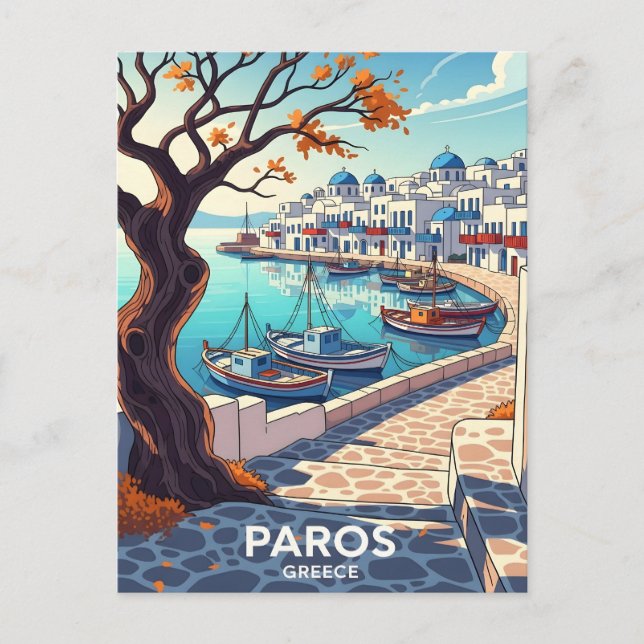 Carte Postale Faire-part Charmant scène de port de Paros Grèce (Devant)