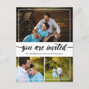 Carte Postale Faire-part Charming Brush Script Photo Collage Mariage Invita