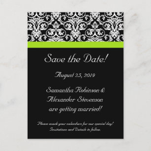 Carte Postale Faire-part Chartreuse en damas noir/blanc Vert Enregistrer la