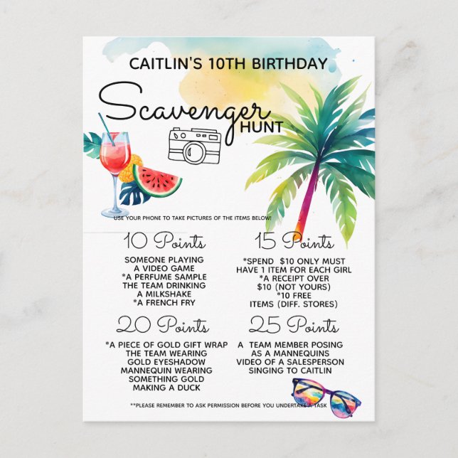 Carte Postale Faire-part chasse aux trésors sur la plage (Devant)