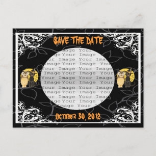 Carte Postale Faire-part Chat & Chouette Halloween Mariage Enregistrer La D