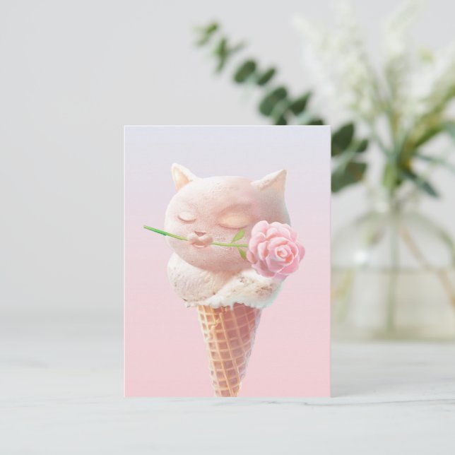 Carte Postale Faire-part Chat de glace – Rosé et rêveur (Debout devant)