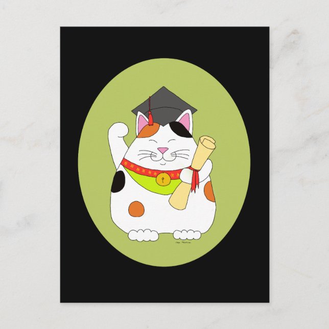 Carte Postale Faire-part Chat de la Chance diplômé (Devant)