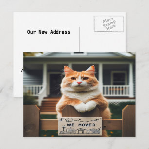 Carte Postale Faire-part Chat tigré orange et blanc que nous avons déménagé