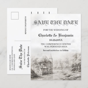 Carte Postale Faire-part Château de conte de fées Mariage vintage Save The