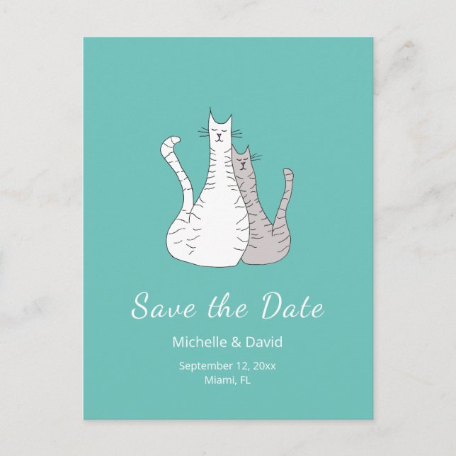 Carte Postale Faire-part Chats branchés dessin mariage Enregistrer la date  (Devant)