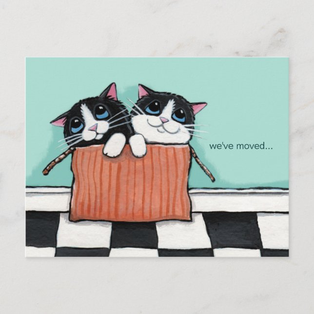 Carte Postale Faire-part Chats dans un emballage | Nous avons déplacé la Fa (Devant)